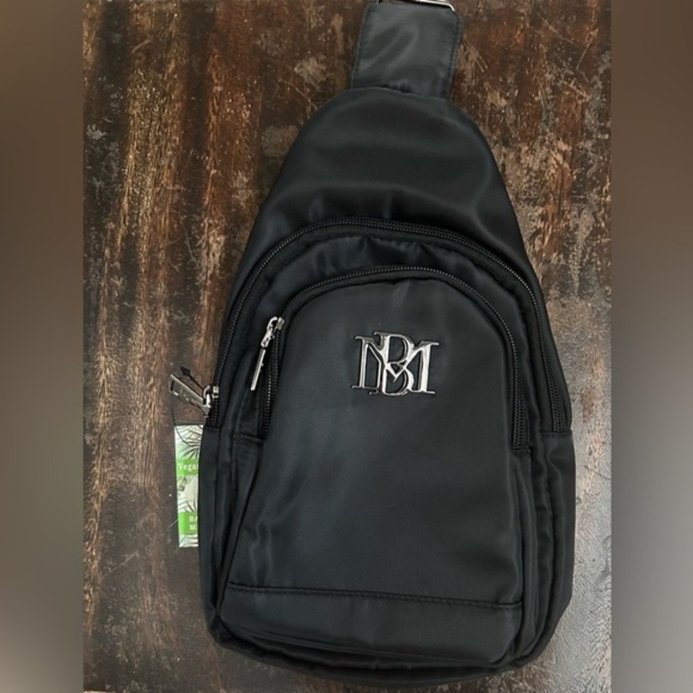 Badgley Mischka Black Nylon Sling Backpack Crossbody Bag BMB-002 NWT